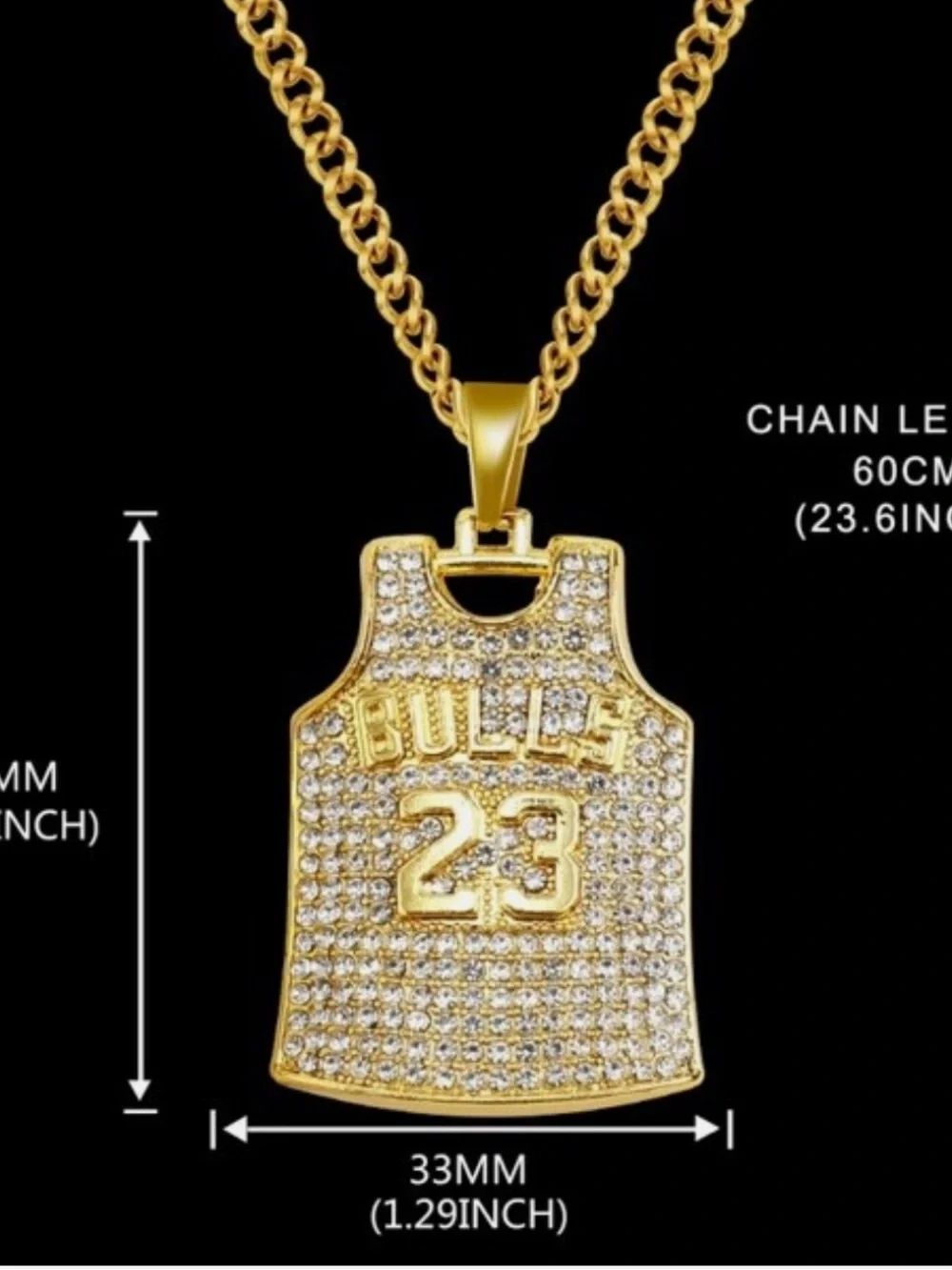 Gold Bulls 23 Jersey Pendant Necklace